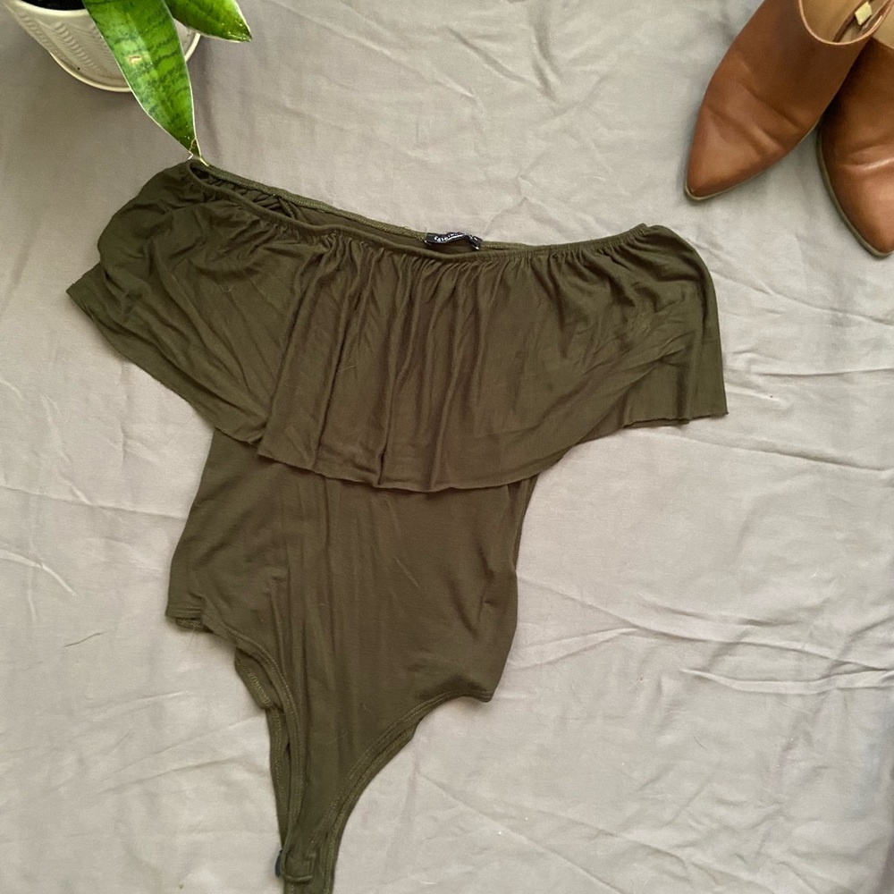 Olive Green Off-the-Shoulder Bodysuit